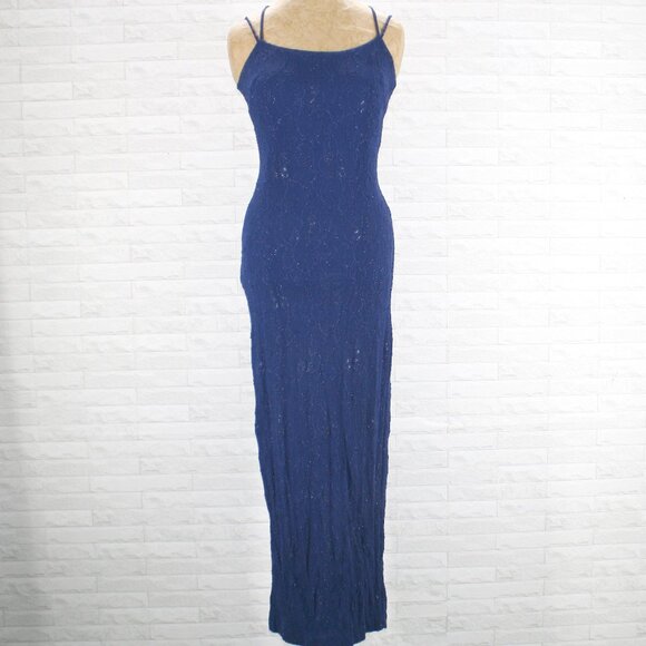 STEPPIN' OUT Maxi Dress Bodycon Party Embellished Long Stretch Prom Blue Small - Picture 1 of 14